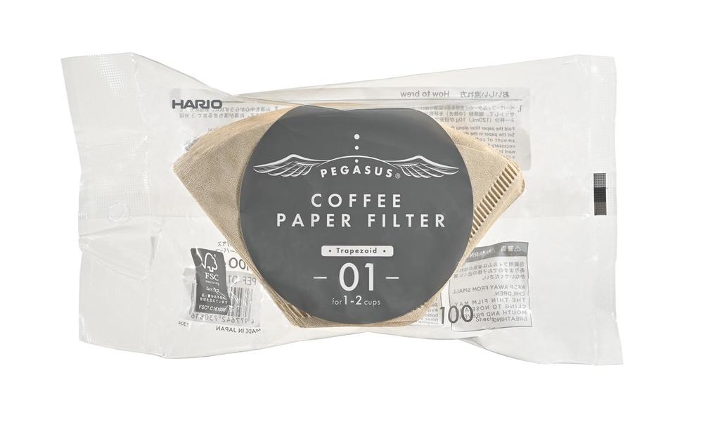 HARIO Pegasus Kaffeepapierfilter 01M Misarashi für Tassen 100 Stück Made in Japan 1~2 PEF-01-100M
