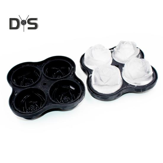 Stampo Per Cubetti Di Ghiaccio A Forma Di Rosa | Vassoio In Silicone Con Coperchio 9 Cavità - Nero