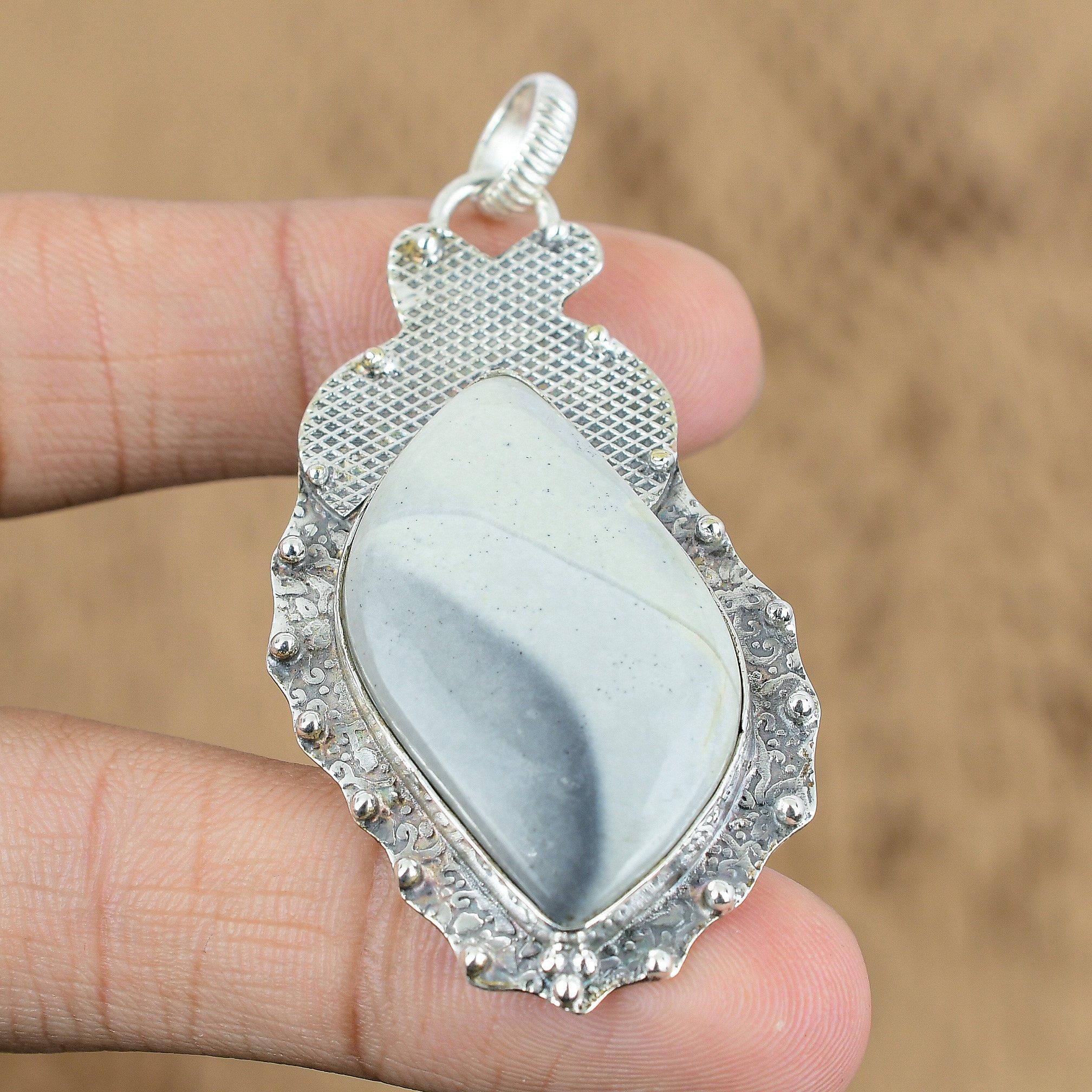 

Natural Osolite Gemstone Pendant Gray 925 Sterling Silver Indian Jewelry
