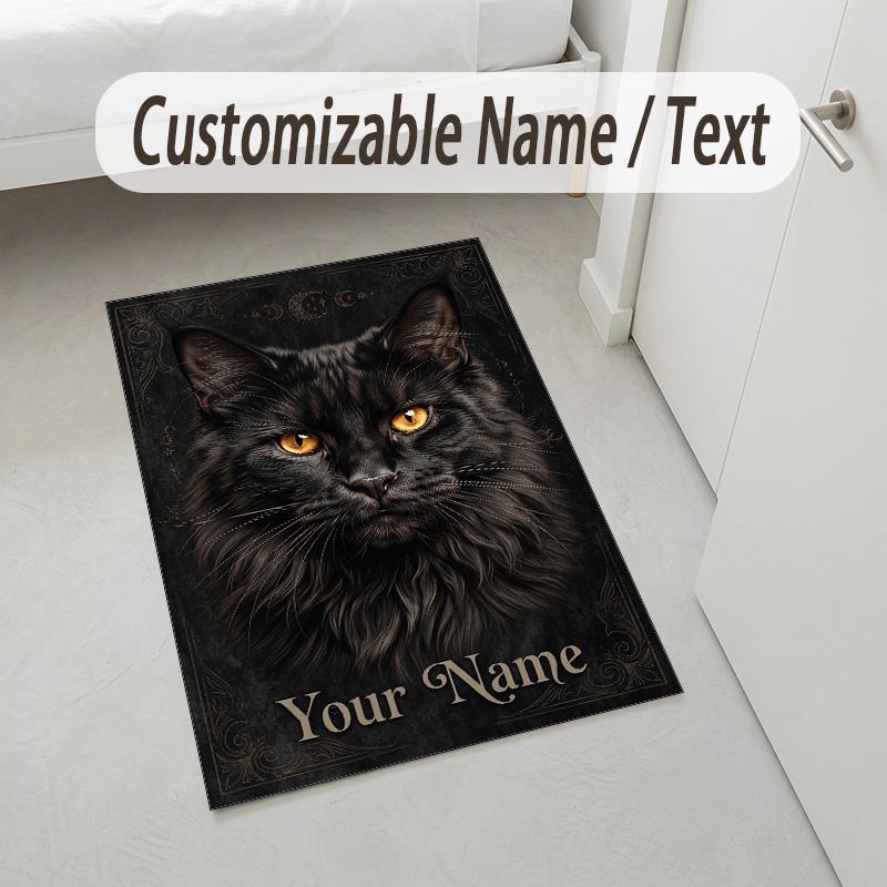 Cat Theme Crystal Velvet Rug Personalized Custom Name Text Soft Floor Mat Home Decor