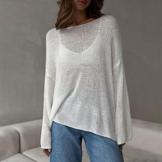 Dame Strikketopper Rund Hals Langermet Genser Topper Løs Passform Ensfarget Høst Pullover Topper Strikk