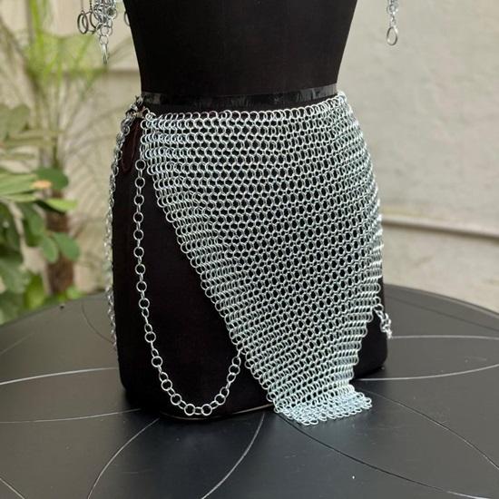 Edgy Chainmail Body Armor Set Silver Statement Top  Skirt for Festival, Cosplay And Layered Fashion