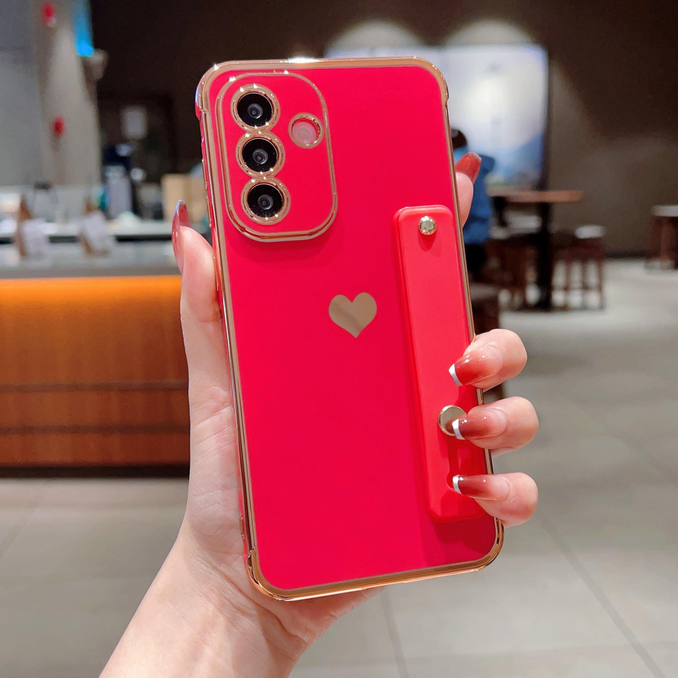 

Чохол для Samsung Galaxy A56 5G з підставкою-смужкою, гальванізованим краєм, м яка TPU накладка для телефону з сердечком Rose