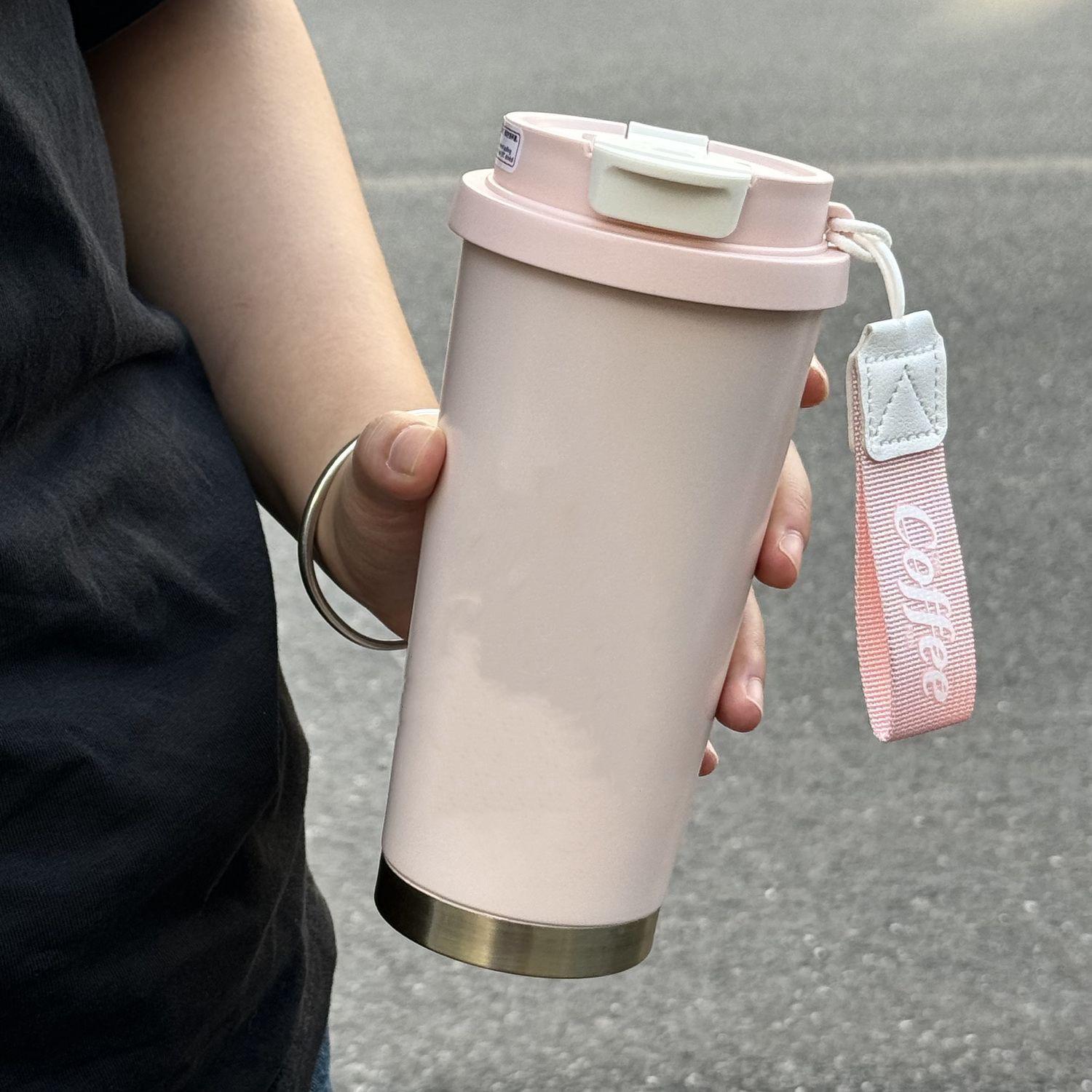 

High value large capacity girl heart thermos cup girl straw coffee cup cute student portable drinking cup Light Cup + kt Cat Broken Sticker