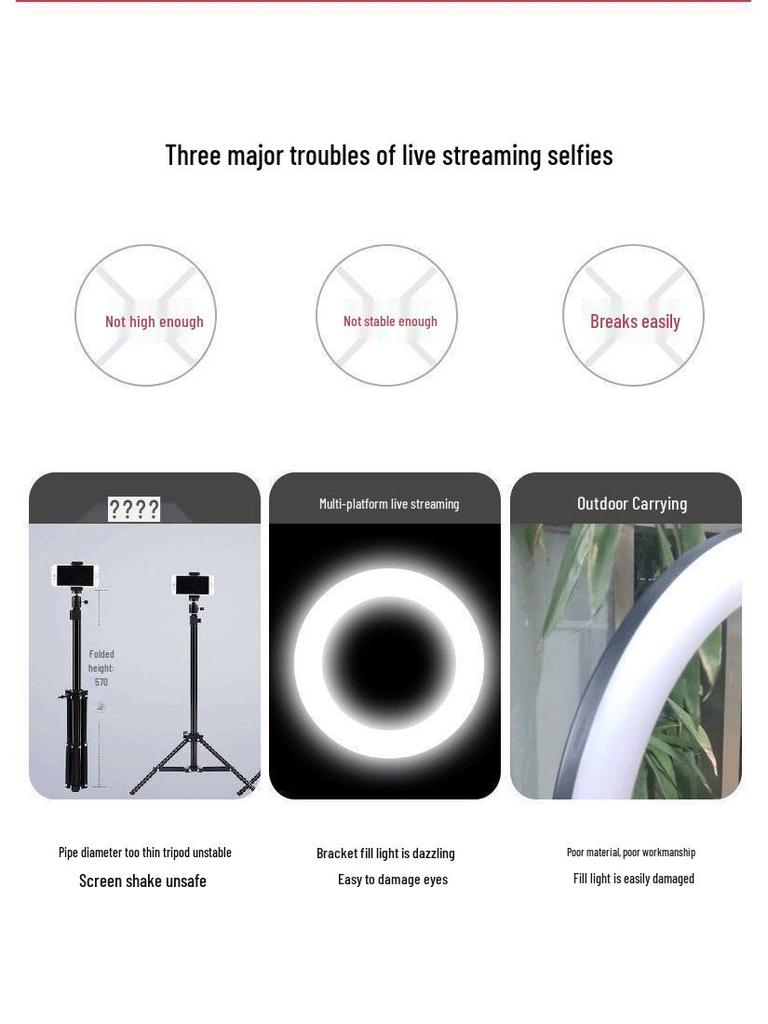 Multifunctional Desktop Tripod with Phone Holder & Fill Light for Live Streaming and Photography