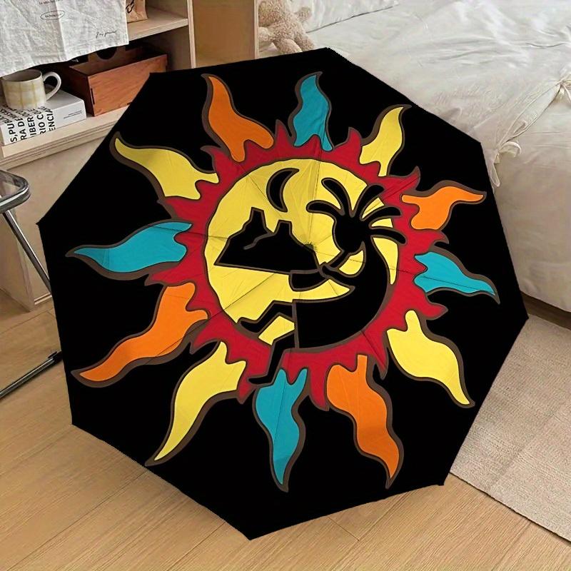 1pc Sun Dance Themed Umbrella, 8 Rib Frame,Automatic Opening 3 Fold Umbrella, Lightweight and Durable Couple Umbrella-050