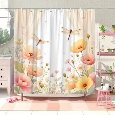 Charmier Duschvorhang mit Libellen und Blumen - Mehrstil-Badezimmerdekoration, Perfekt für Liebhaber von Natur-inspiriertem und Praktischem