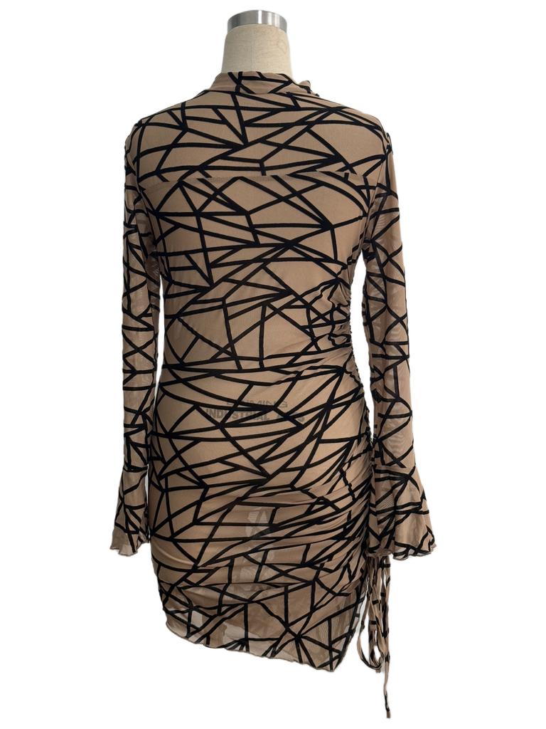 Autumn Winter Women Slim Fit Side Drawstring Small Stand Collar Long Sleeve Irregular Mini Dress Mature Style Retro Sexy Elegant Women Dress