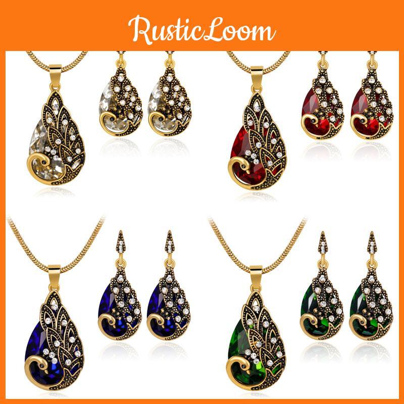 Stunning Waterdrop Blue Zircon Peacock Necklace And Earring Set Perfect For Holiday Celebrations