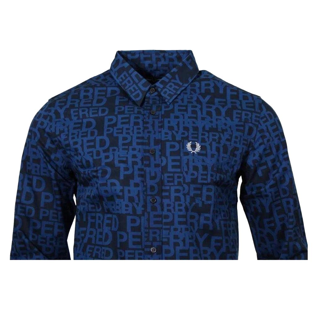 Fred Perry Herre All Over Logo Langermet Skjorte