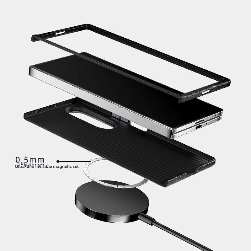 Microrelief Carbon Fiber Phone Case for Samsung Galaxy Z Fold 7 Fold6 5 W25 W26 Alloy Lens TPU+PC Cover with Invisible Magnet