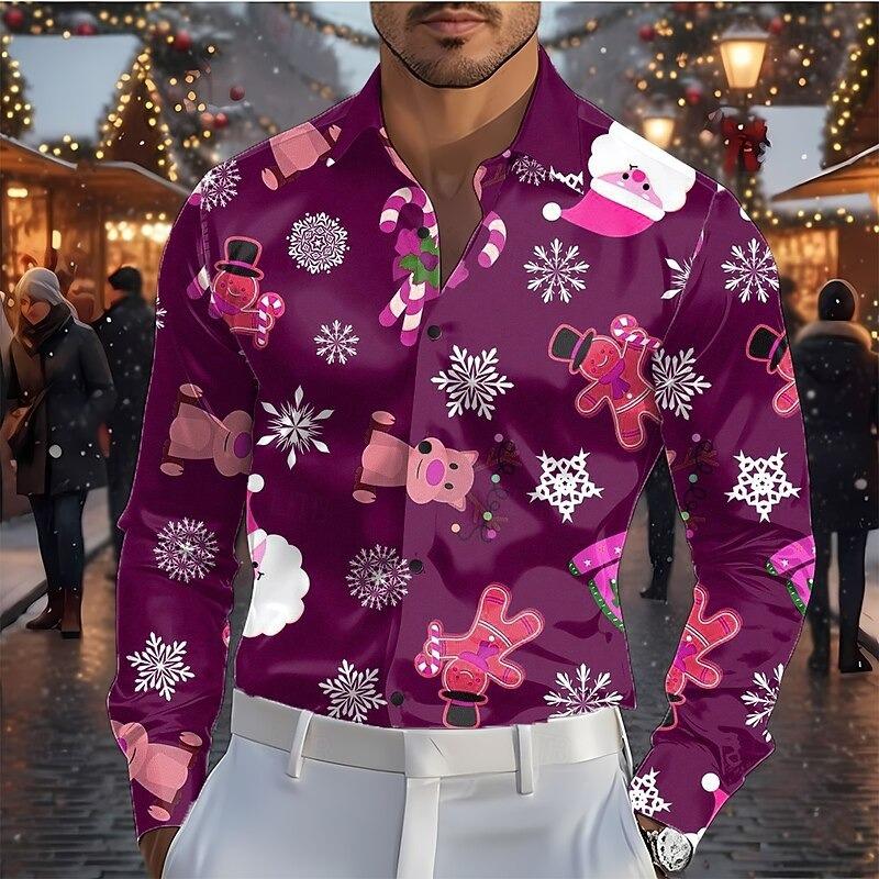 Christmas humorous shirt men's long sleeved 3D printed Christmas shirt casual top long sleeved men's Christmas uniform