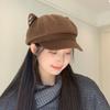 Solid Color Cat Ear Hat Woolen Octagonal Cap Fashion British Beret Hat  Autumn Winter