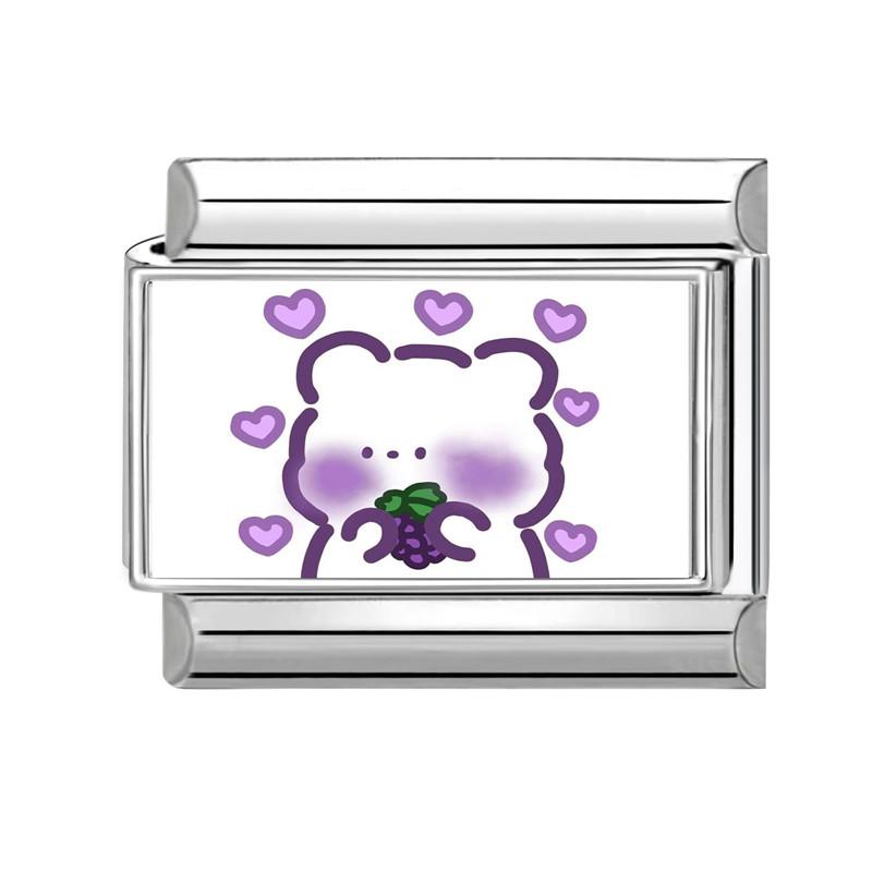 Fashion Purple Charm Heart Cat Rabbit Star Flower Eyes Moon Italian Charm Links Fit 9mm Stainless Steel Bracelet DIY Making Gift