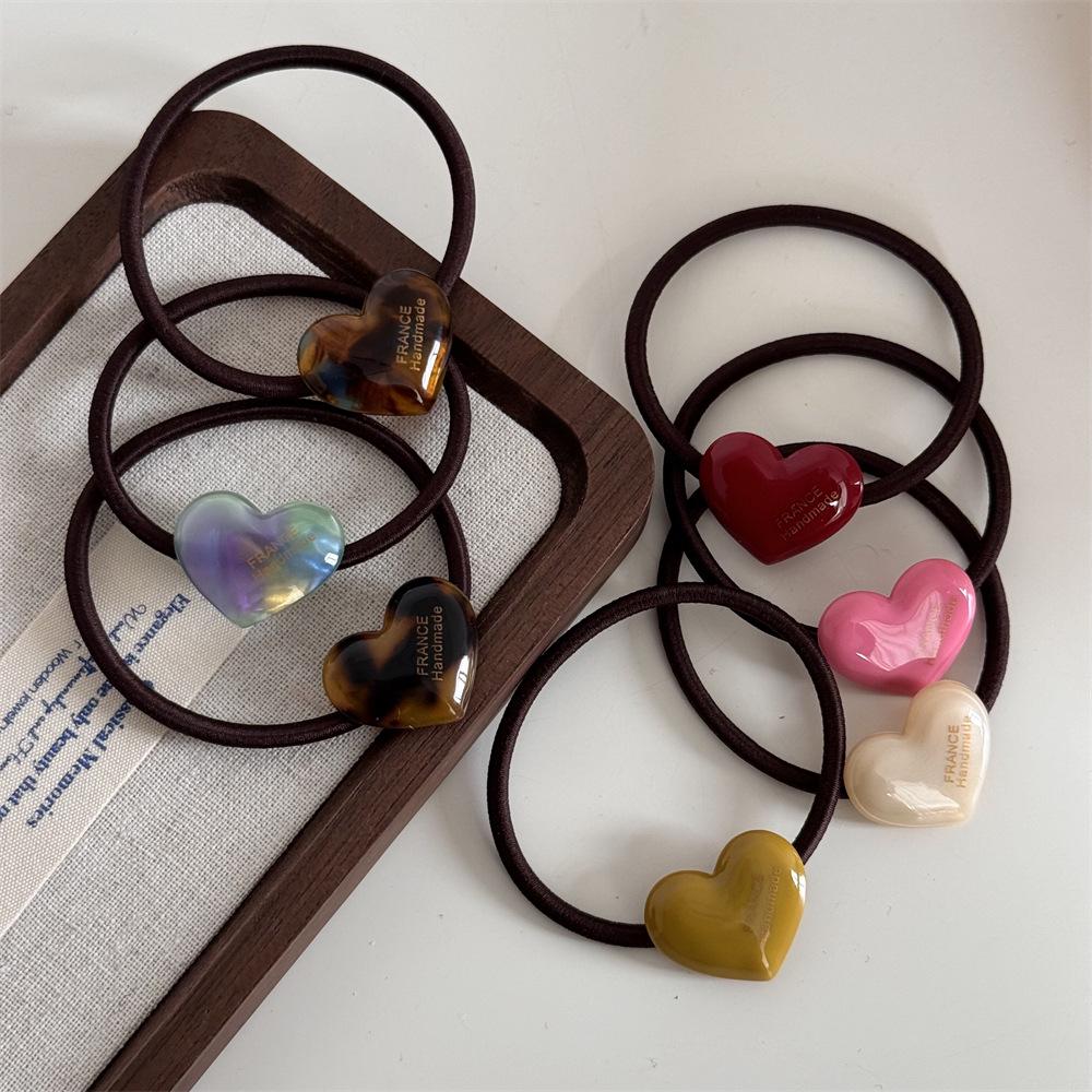 Gold Label Heart-Shaped Acetate Candy Color Hair Tie - High Elasticity, Cute High Ponytail Rubber Band