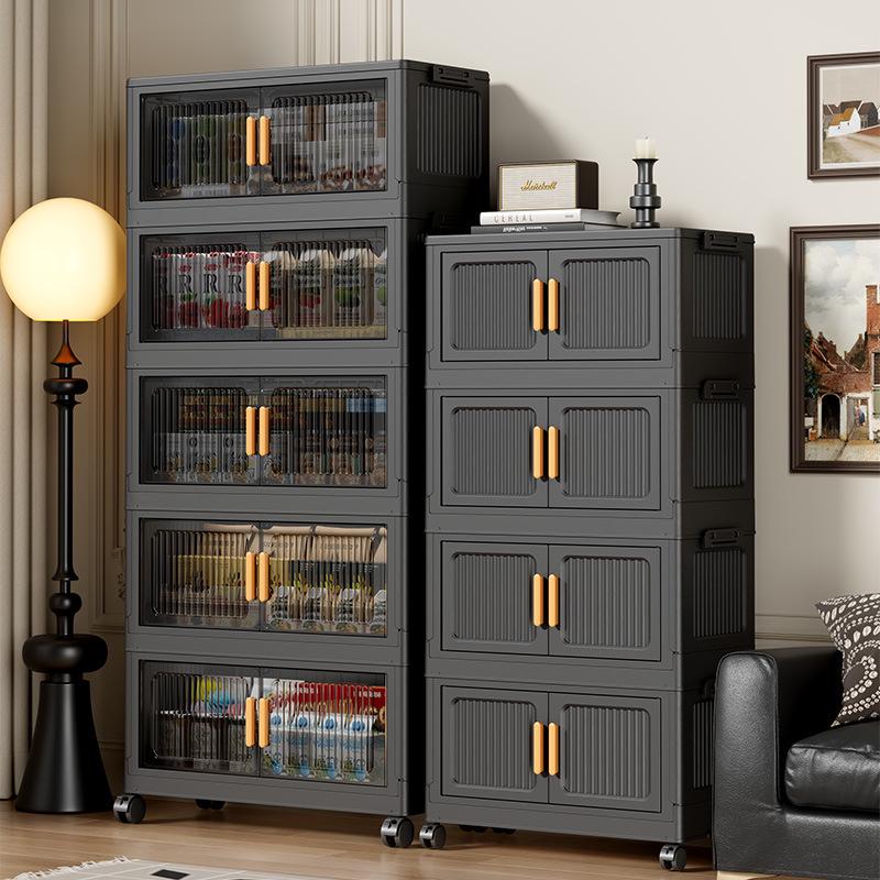 Foldable Plastic Storage Box with Wheels - Multi-layer Organizer Cabinet for Bedroom and Bedside