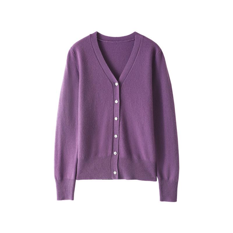 Elegant Merino Wool V-Neck Cardigan - Women's Lightweight Autumn Sweater