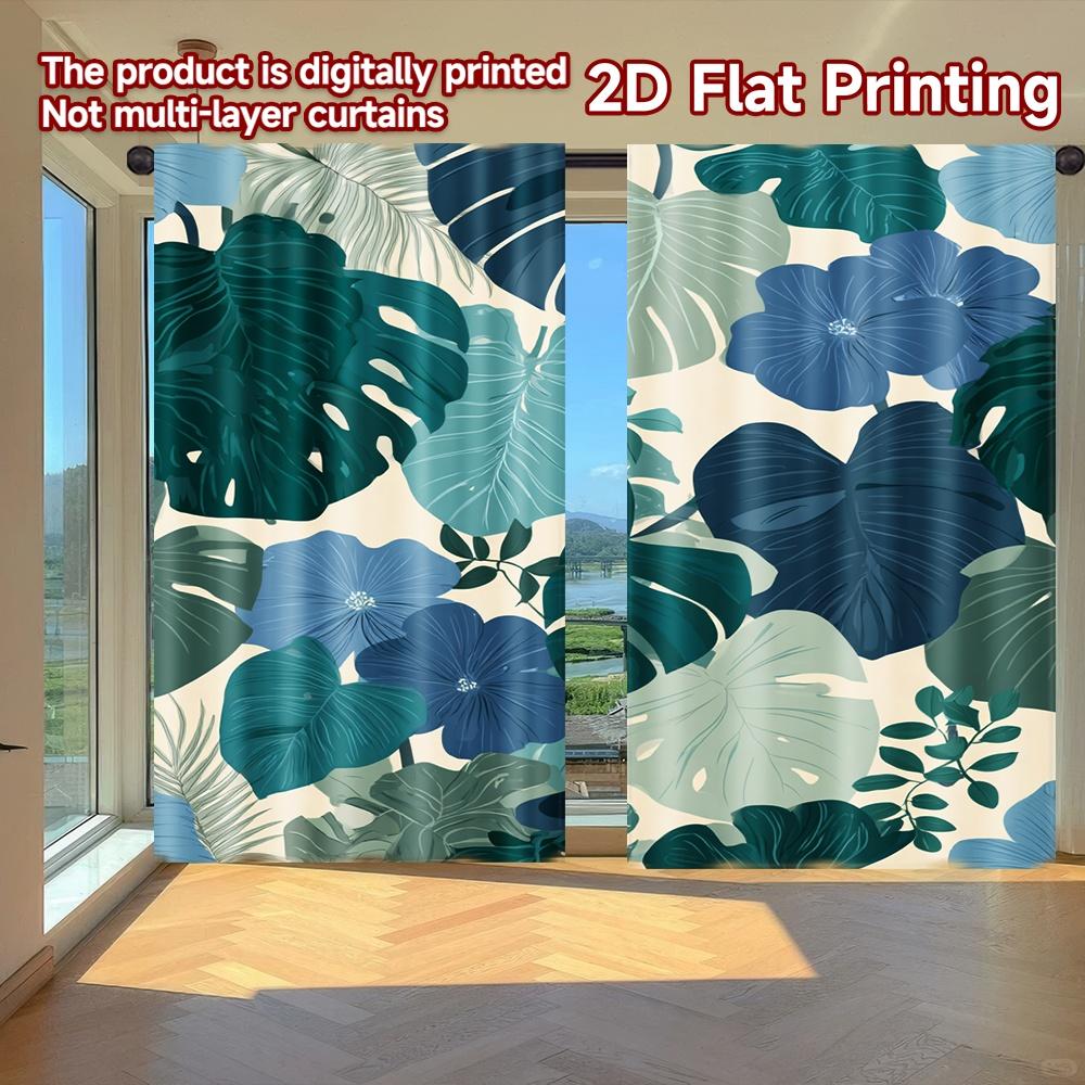 

Set Of 2 Minimalist Flat Printing Curtains Without Rod Floral Leaf Design April Fools Is Day Festival Machine Curtain Made Polyester W100*H70(CM)-Rod Pocket&2PCS