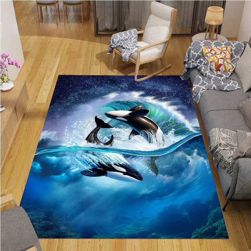 Beautiful Universe Purple Sky Zodiac Rug Living Room Bedroom Large Rug Aesthetic Floor Mat Ocean Dolphin Galaxy Whale Rug