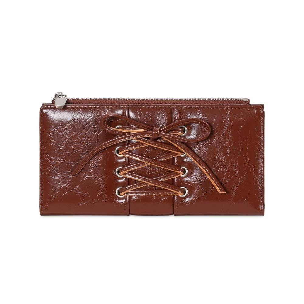 

Portable Strap Bow Wallet PVC Multiple Card Balletcore Card Bag Anti-splash Water Solid Color Long Leather Purse School коричневый
