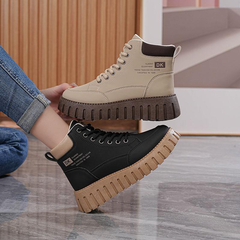 Martin Boots British Style New Spring Waterproof Leather Surface Showing Thin Feet Small High-top Casual Boots F