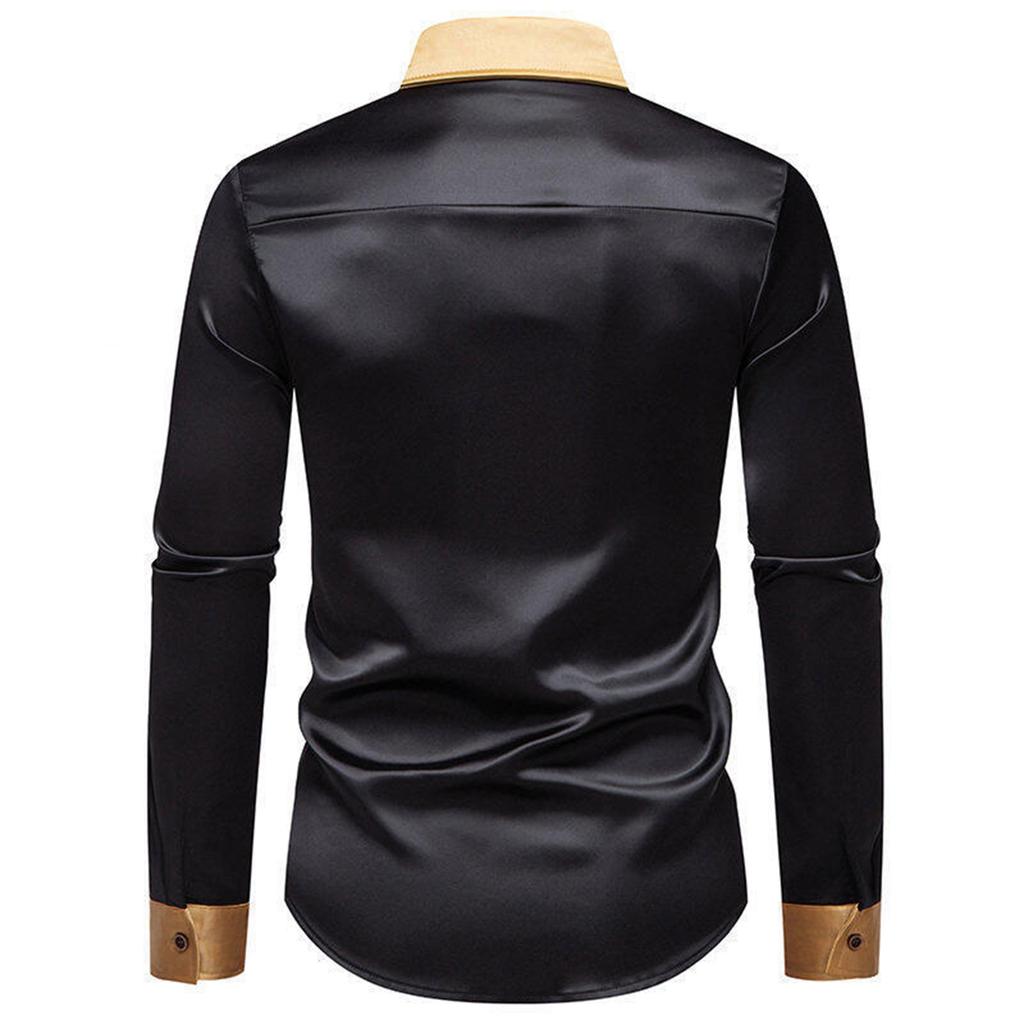 Men's   Leisure  Sports  Fashion  Color  Matching  Flip  Collar  Long  Sleeves  Shirt