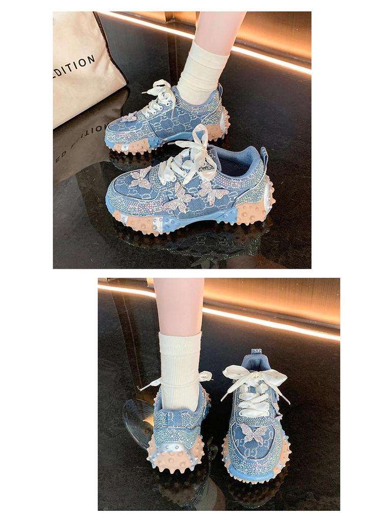 G New Dad Sneakers - Versatile, Comfortable, Women's Casual Full Diamond Durian Bottom Shoes