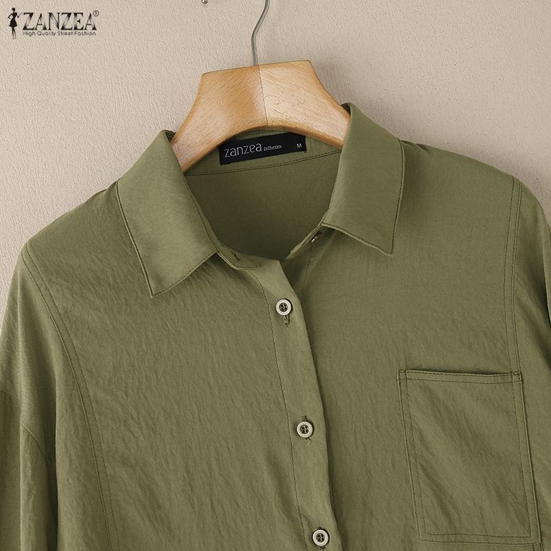ZANZEA Women Turn Down Collar Loose Casual Long Sleeve Blouse