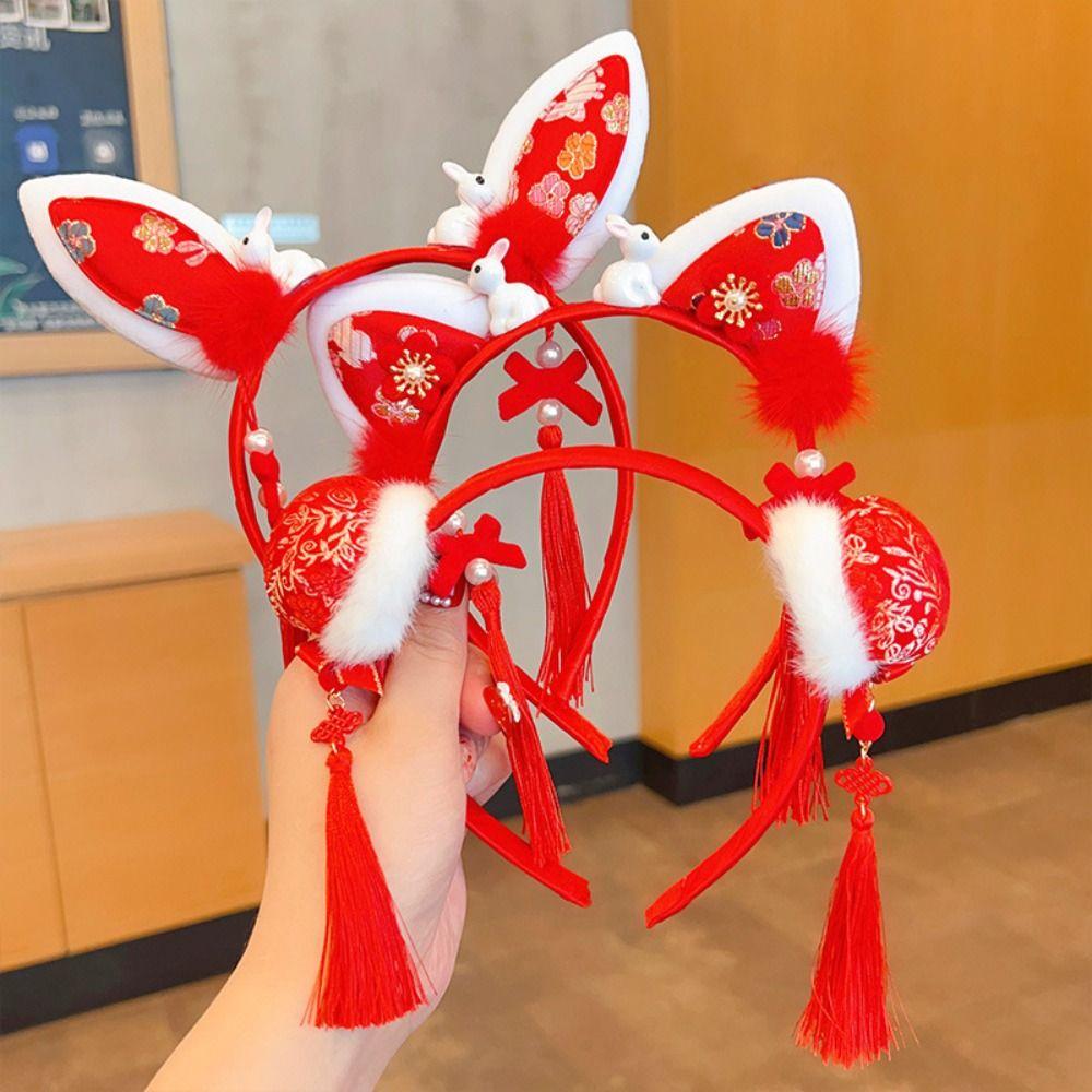 Headwear Hanfu Hair Accessories Tassel Red Bow Hairband All-match Chinese New Year Headwear  Party