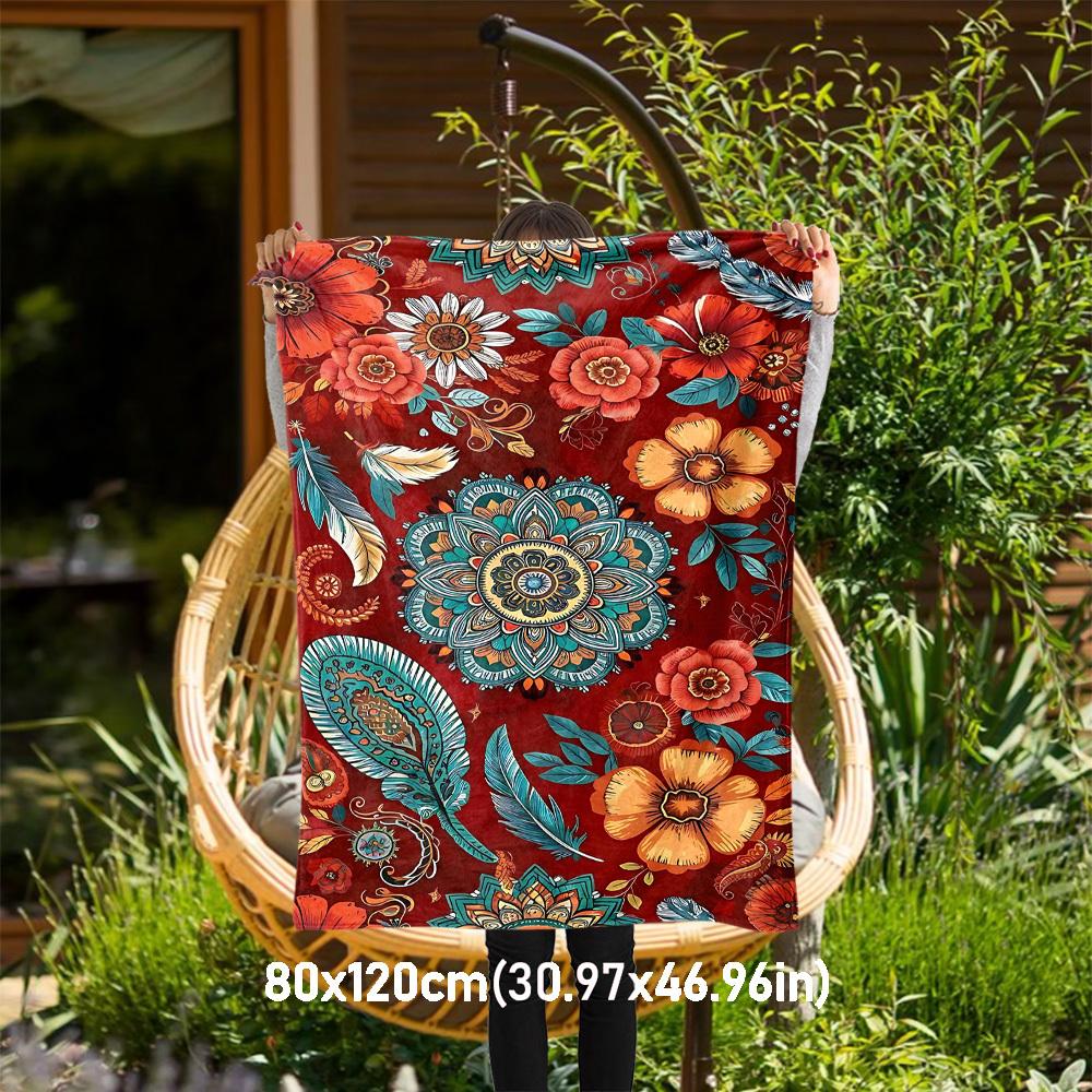 

1PC Floral MandalaOutdoor Flannel Blanket - Soft Plush Decor for Picnics, camping, Bedroom, Playroom, Office, or Lunch Break 1268A 80x120cm(31x47inch)