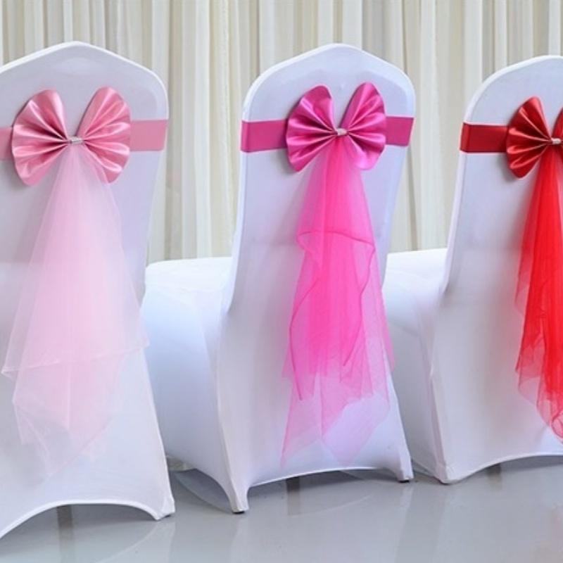 Chair Back Decoration Elegant Stretch Chair Bow Organza Ribbon Chair Decor For Birthday Hotel Wedding Accessories