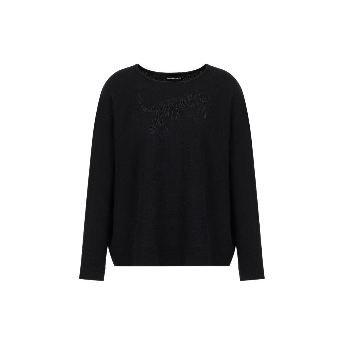 

Emporio Armani Ss22 Solid Color Tiger Embroidery Round Neck Long Sleeve Wool Sweater Women sweater Black 3L2MWY-2M74Z-0999 L