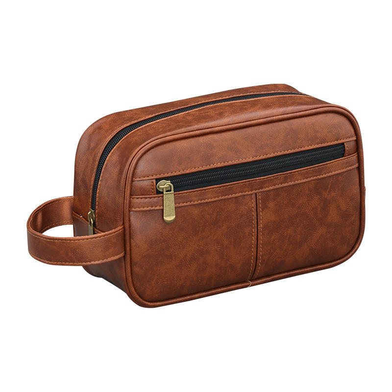 Business Travel Portable Men's Toiletry Bag Fashion Retro Leather Thickened Cosmetic Bag Handbag