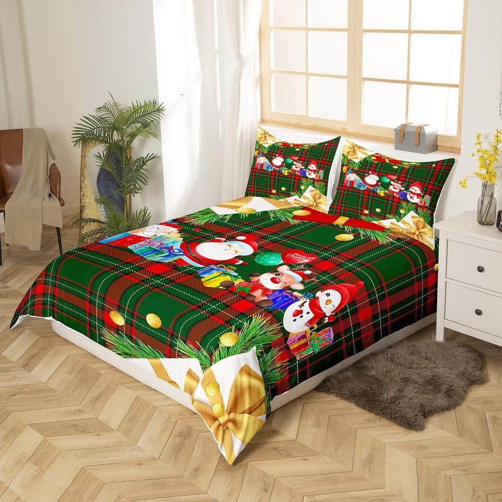 Cartoon Snowman Pink Polka Dots Three-Piece Quilt Cover Digital Printing Bedding Set Bed Cover