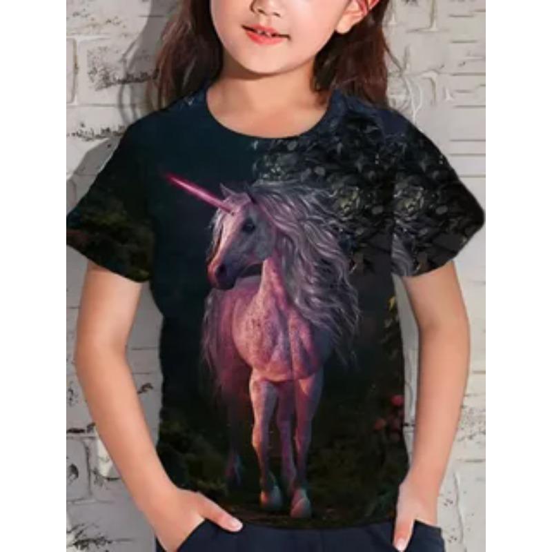 

Summer Cute Animal Creative Colorful Horse Pattern Printed T-shirt Soft Comfortable Round Neck Short Sleeve Children s T-shirt 110
