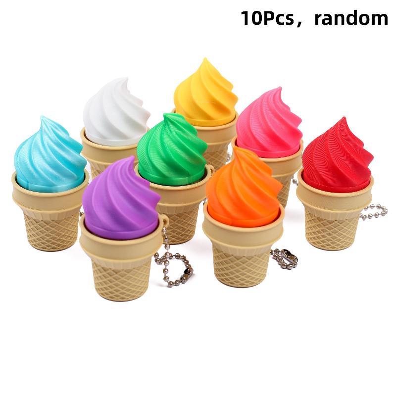 Fun Colorful 3D Printed Ice Cream Keychain Relief Mechanical Keyboard Keycap Finger Keychain Bag Pendant Stress Relief Toy