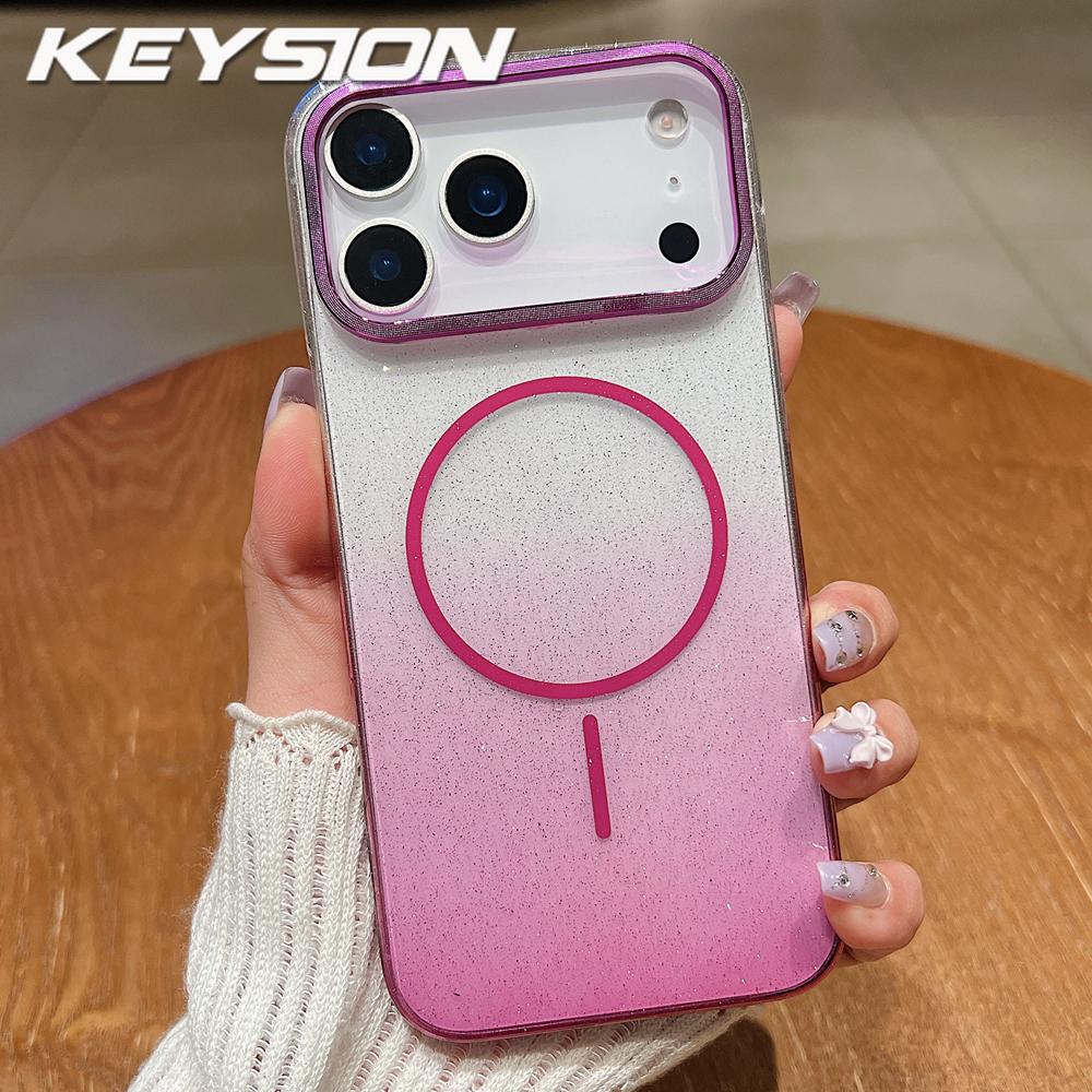 

KEYSION Luxury Gradient Glitter Magnetic Phone Case for MagSafe for iPhone 17 Pro Max 17 Air Clear Hard PC Shockproof Back Cover for iPhone 17 Pro Max фиолетовый