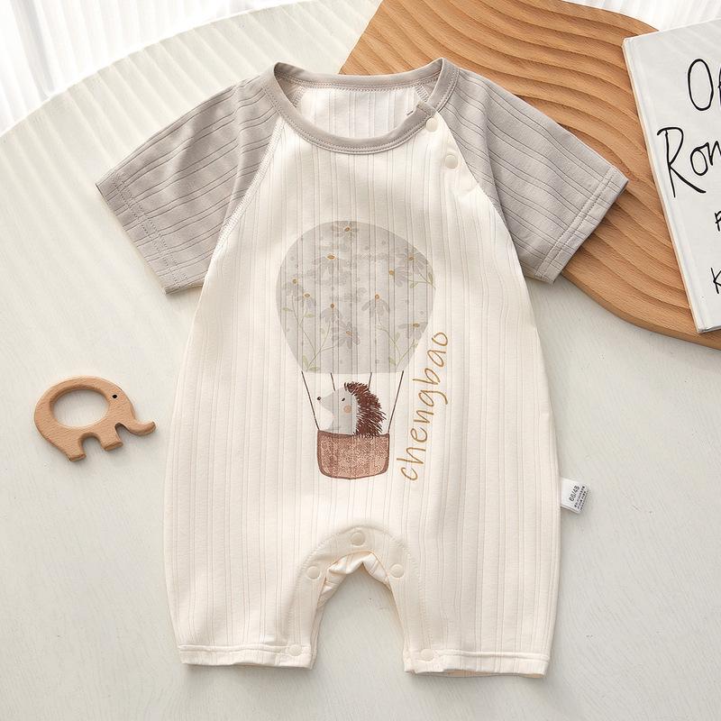 Bamboo Fiber Baby Summer Bodysuit Short Sleeve Jumpsuit Pajamas for Newborn Boys & Girls