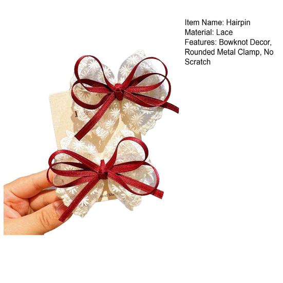 Girl Hairpin Hand-Sewn Embroidery Lace Ribbon Bowknot Decor Hair Clip Sweet Style Kids