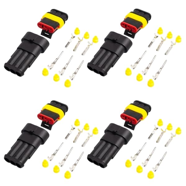 [Set of 4] 3 Pole Waterproof Coupler, 3 Pin Wiring Connector, For Cars, Motorcycles,