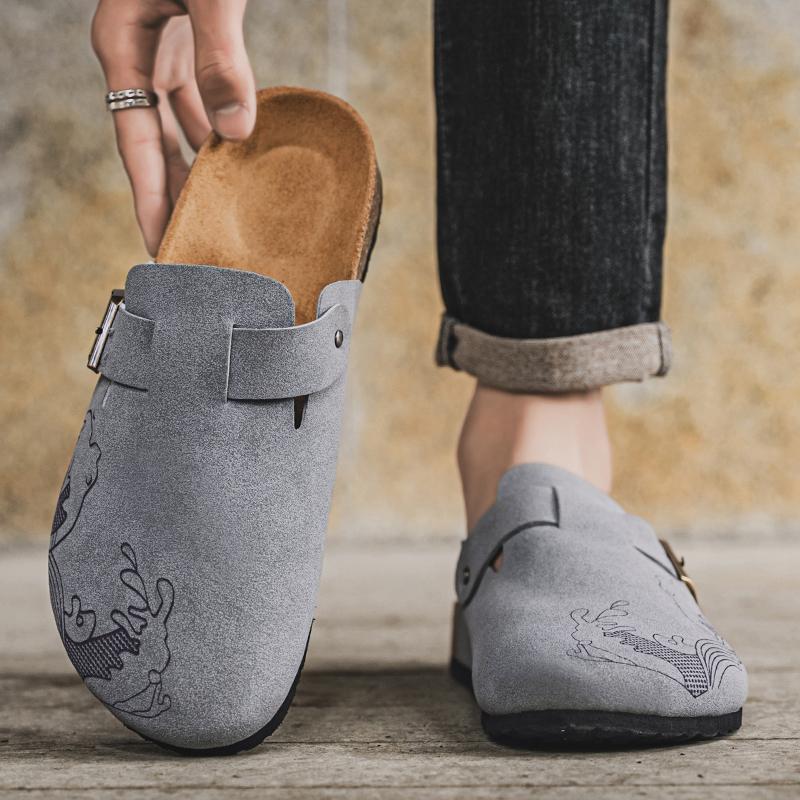 Fashion Fashion Men's Suede Mules Slippers Men Clogs Insole Sandals With Arch Support Outdoor Beach Slides Home Half Slippers