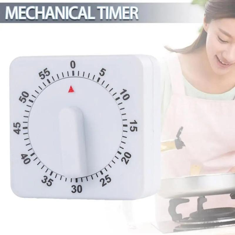 60 Minutes Mechanical Kitchen Timer Square Countdown Alarm Reminder for Cooking Baking Food Preparation Timing Tool
