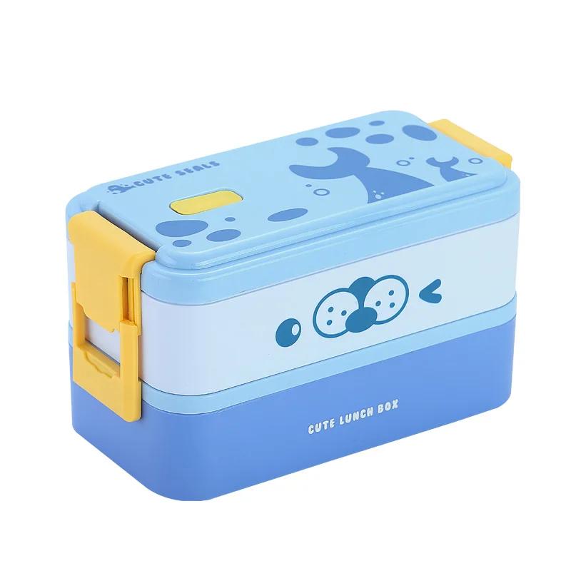 Children's Lunch Box, Cute Cartoon Compartmented Lunch Box, Double-layer Lunch Box, Microwaveable, Portable Student Box