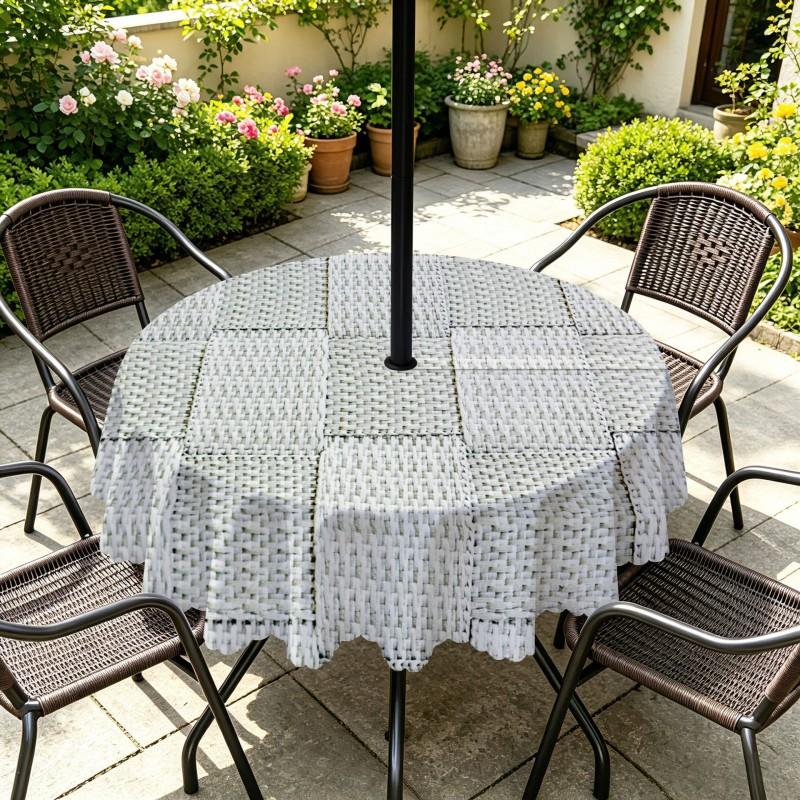 Outdoor Round Tablecloth With Umbrella Hole Waterproof Oil-Resistant Patio Dining Cover Deck Garden Terrace