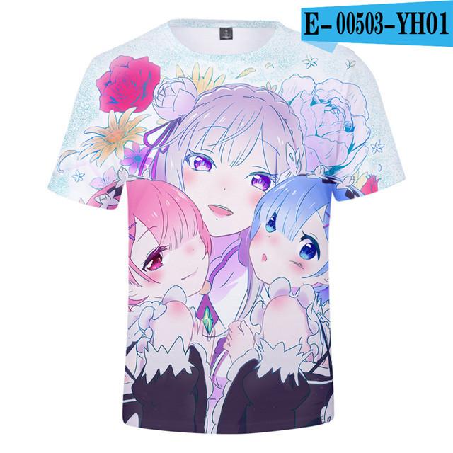 Re Zero 3D potištěné tričko s krátkým rukávem pro léto Muži Ženy Kreslené oblečení Rem a Ram Japonská anime košile Trička