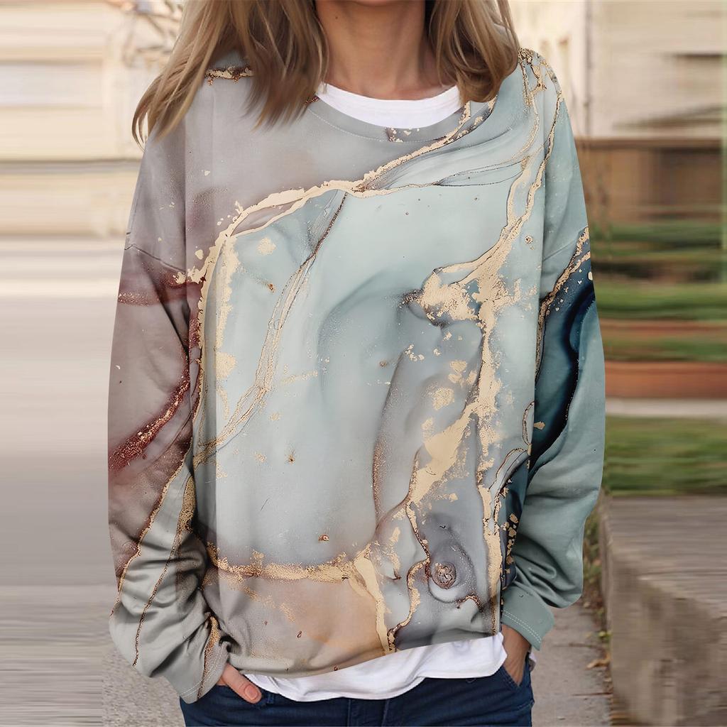 Women's Casual Fashion  Vintage Printed Long Sleeve O-Neck Sweatshirt Layer Pullover Top
