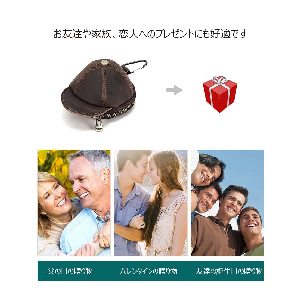 Whatna Natural Thick Cowhide Leather Coin Purse Coin Case Mini Sacoche Carabiner Pouch Belt Loop Mini Wallet Small Wallet Billfold Card Case Earphone