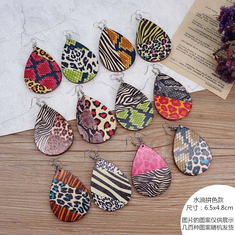 Bohemian vacation style wooden earrings retro personality exaggerated print earrings femininity long earrings