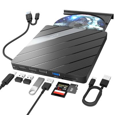 Alxum 8 v 1 CD DVD mechanika Externí A Duální připojení CD CD Ultra vysokorychlostní datové CD se slotem Port USB 24X DVD 8X Optická jednotka Externí kompatibilní -