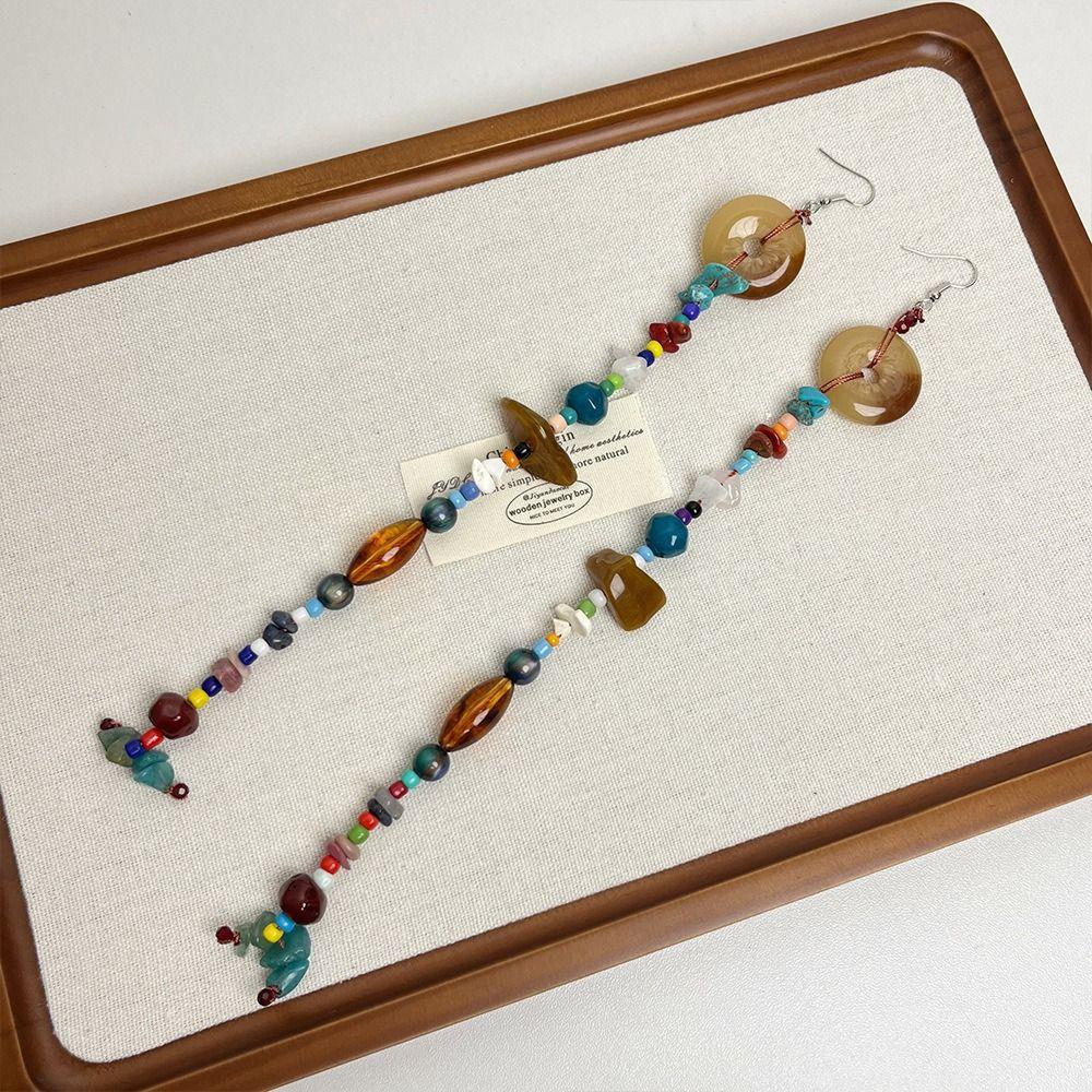 

New Chinese Style Beads Tassel Earrings Ping an Buckle Round Stone Earrings Gift Beaded Earring